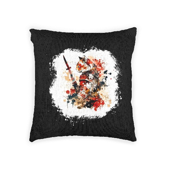 Cute Samurai Cat Woven Pillows