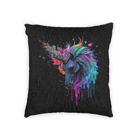 rainbow unicorn Woven Pillows