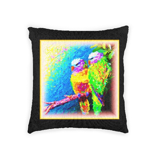A Vibrant and Joyful Rainbow Birds. Buy Now Woven Pillows