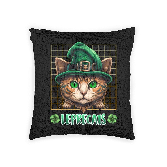 St. Patrick's Day cats leprecats kittens Woven Pillows