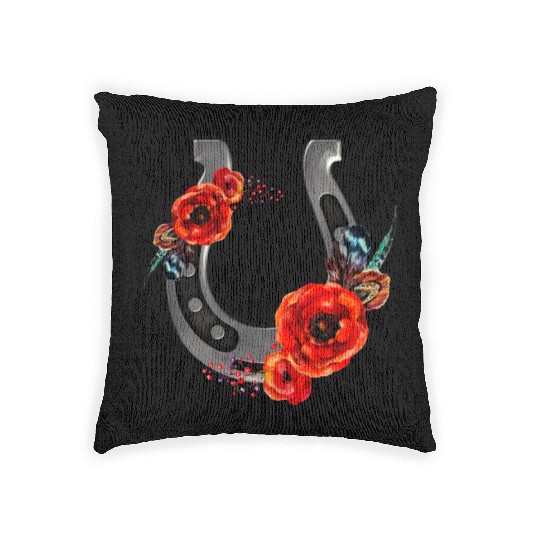 Floral Horseshoe With Poppies Woven Pillows