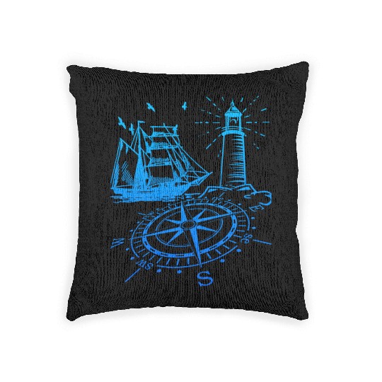 Maritim lighthouse compass sailing ship north Woven Pillows