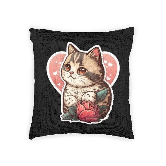 Lovely Cat In Valentine’s Day Woven Pillows