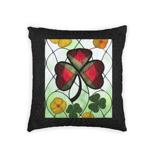 Red plaid Shamrock with Yellow Poppies (AI Art) Woven Pillows