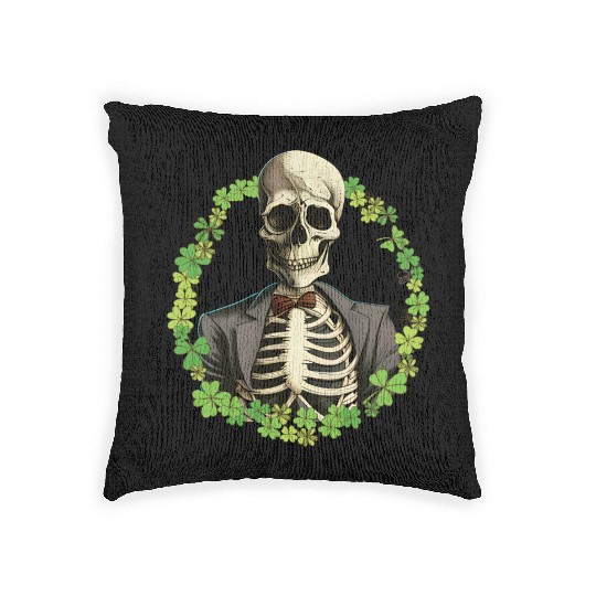 Skeleton Vintage Retro Creepy Cute Shamrock Woven Pillows