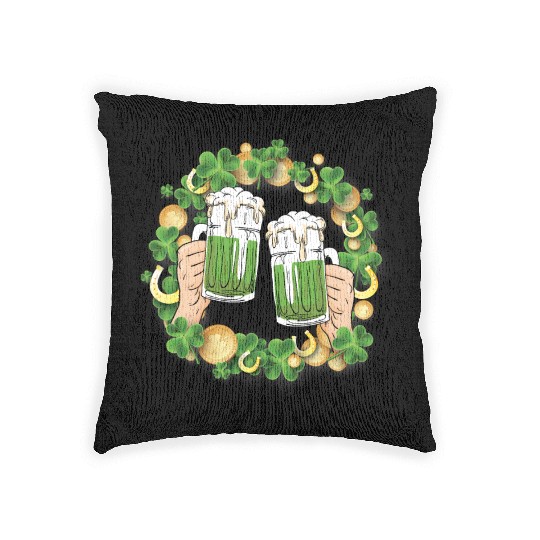 St. Patrick's Day Irish Green Beer, Wine Cups Woven Pillows