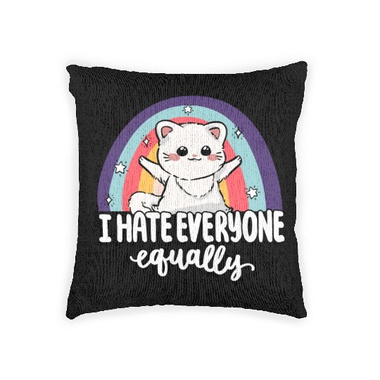 I Hate Everyone Equally Cute Cat People Hater Fur Woven Pillows