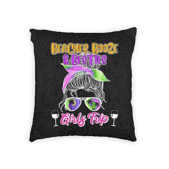 Beaches Booze Besties Girls Trip Spring Break Woven Pillows