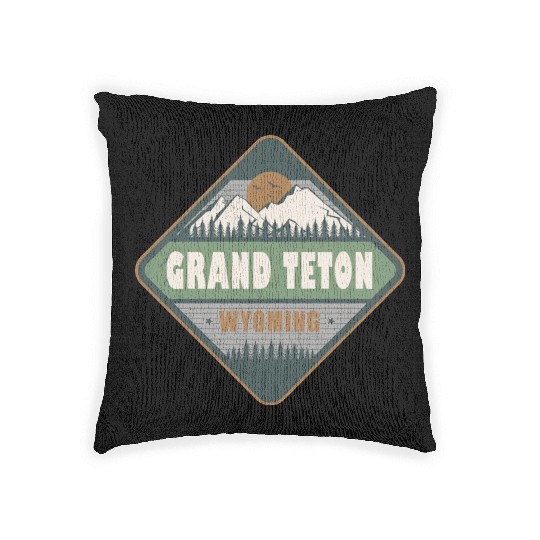 Grand Teton Wyoming US Vintage Hiking Design Woven Pillows