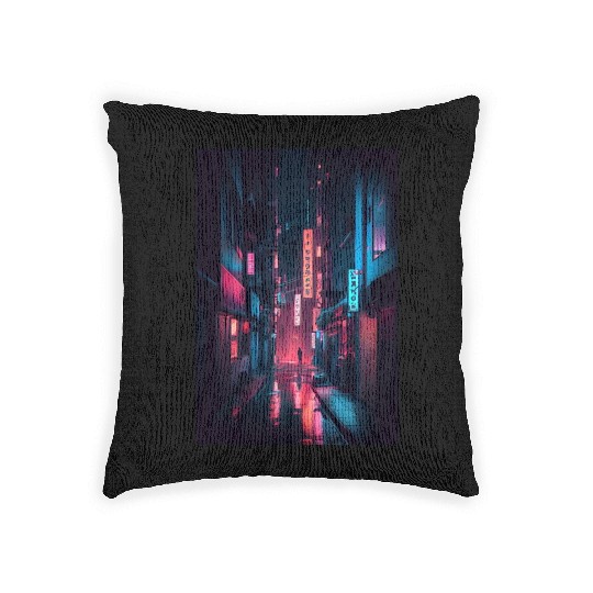 Tokyo Japan Japanese Aesthetic Graphic Night Scene Woven Pillows