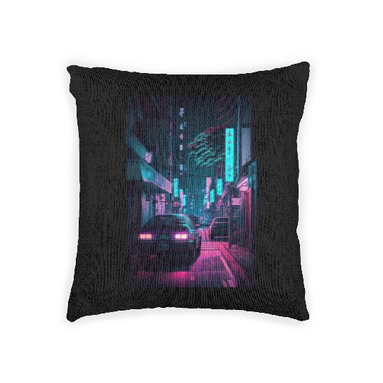 Tokyo Japan Japanese Aesthetic Graphic Night Scene Woven Pillows