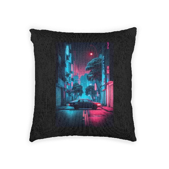 Tokyo Japan Japanese Aesthetic Graphic Night Scene Woven Pillows