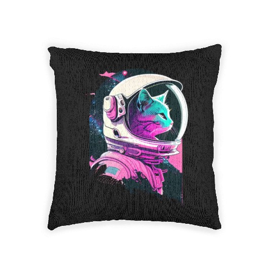 Aesthetic Vaporwave Space Cat 80s 90s Astronaut Woven Pillows