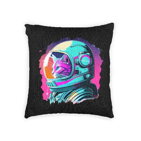 Aesthetic Vaporwave Space Cat 80s 90s Astronaut Woven Pillows