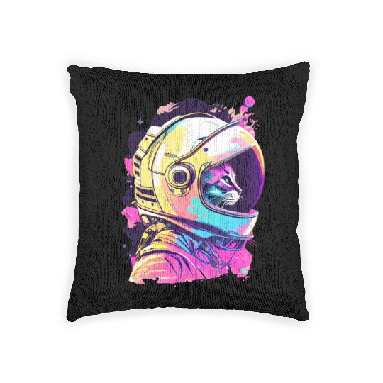 Aesthetic Vaporwave Space Cat 80s 90s Astronaut Woven Pillows