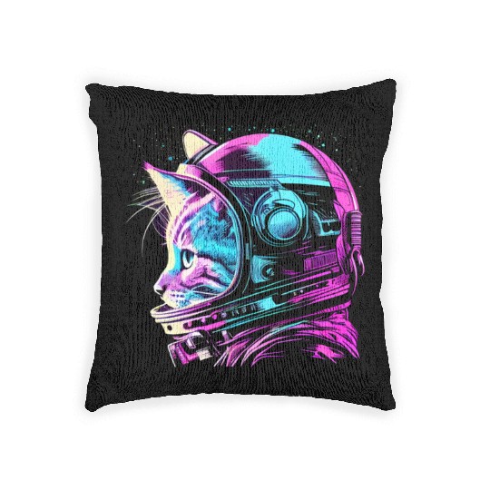 Aesthetic Vaporwave Space Cat 80s 90s Astronaut Woven Pillows