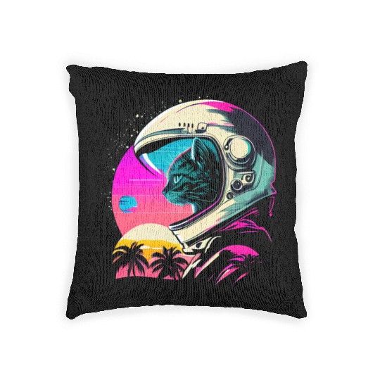 Aesthetic Vaporwave Space Cat 80s 90s Astronaut Woven Pillows