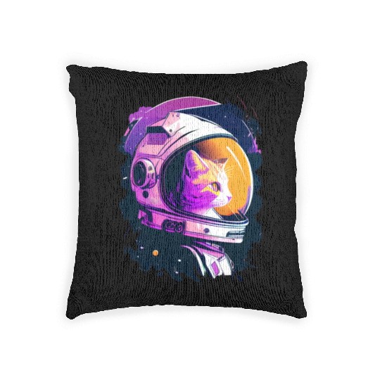 Aesthetic Vaporwave Space Cat 80s 90s Astronaut Woven Pillows