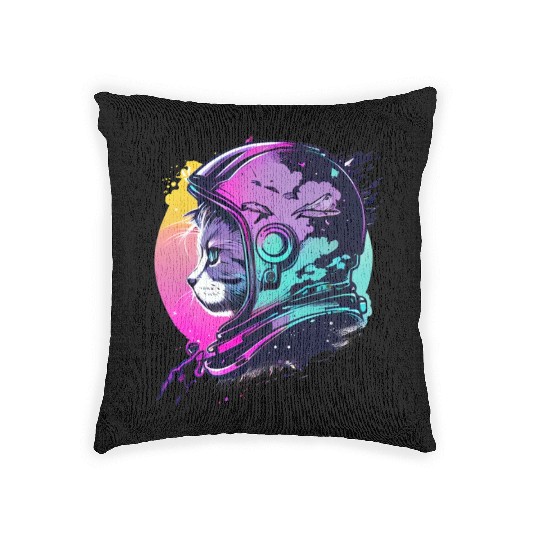 Aesthetic Vaporwave Space Cat 80s 90s Astronaut Woven Pillows