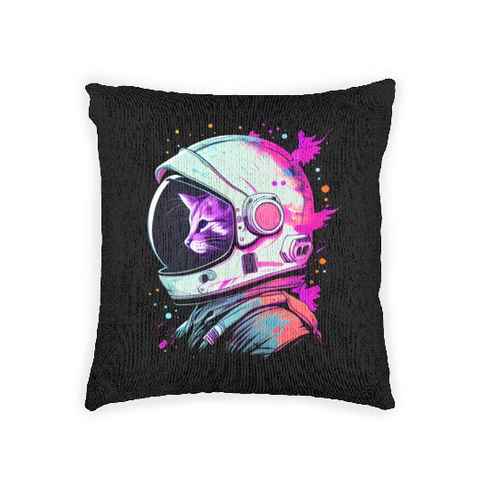 Aesthetic Vaporwave Space Cat 80s 90s Astronaut Woven Pillows