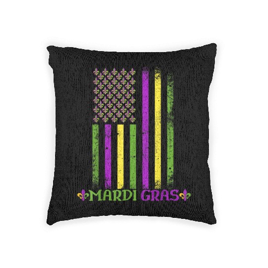 Mardi Gras US American flag Mardi Gras 2023 Woven Pillows