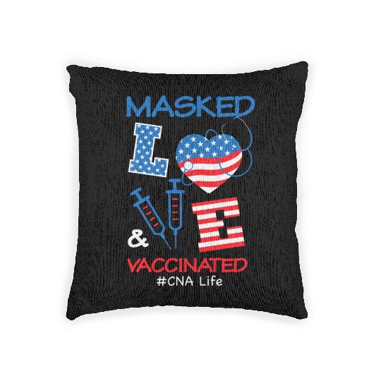 Masked LOVE Vaccinated USA Flag 4th of July Gifts Woven Pillows