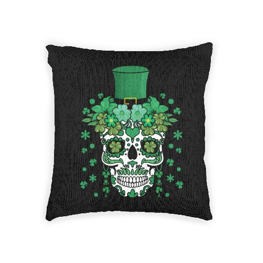 St Patty's Day Dia De Los Muertos Irish Flower Woven Pillows
