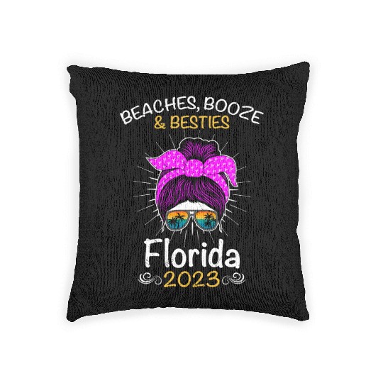 Beaches Booze Besties Florida 2023 Spring Break Woven Pillows