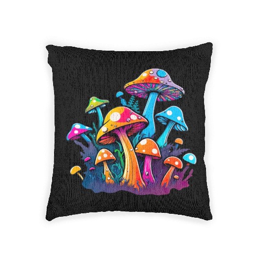 psyhedelic mushroom, trippy mushrooms design Woven Pillows