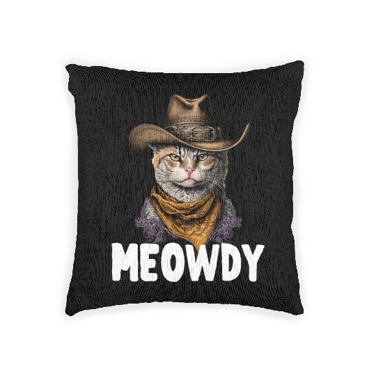 Meowdy Cat Meme Country Meow Howdy Funny Woven Pillows