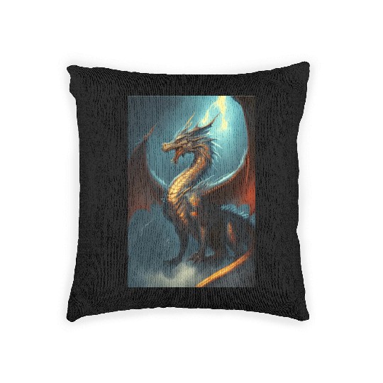 Mystical Dragon in storm Woven Pillows