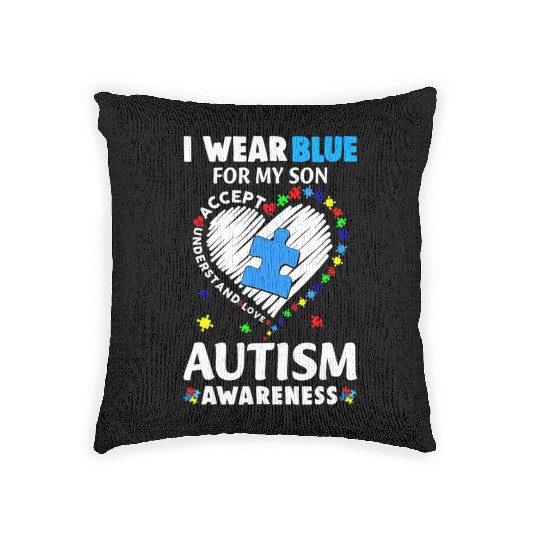 Heart I Wear Blue For My Son Autism Awareness Mont Woven Pillows