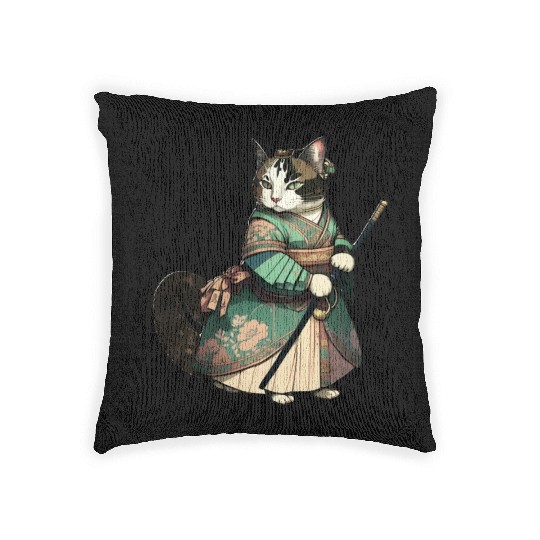 Cat Dressed as Mulan Woven Pillows