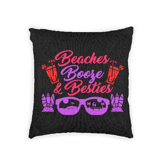 Beaches Booze Besties Summer Vacation Spring Break Woven Pillows