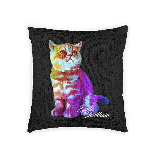 Colorful Exotic Shorthair Cat Funny Kitties Lover Woven Pillows
