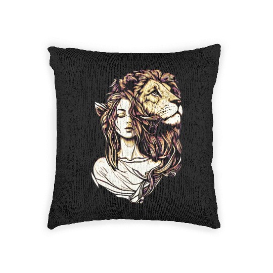 Queen Lion Woman Elf Fantasy Art Lovers Lion Lover Woven Pillows