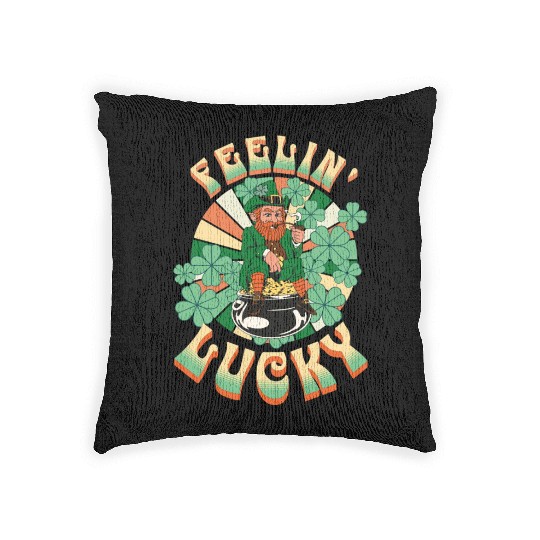 Feeling Lucky Groovie Leprachaun St. Patricks Day Woven Pillows