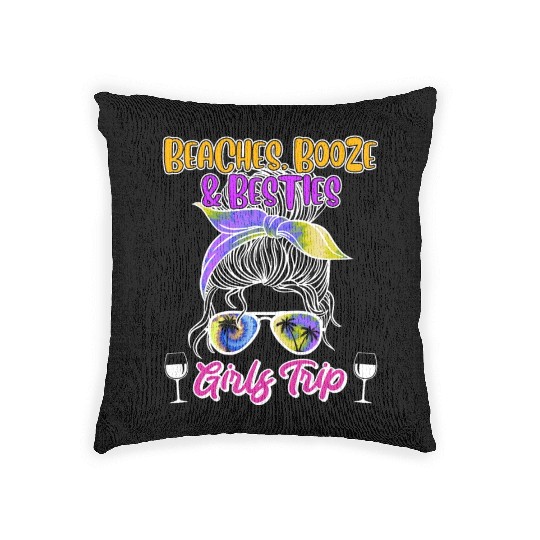 Beaches Booze Besties Girls Trip Spring Break Woven Pillows