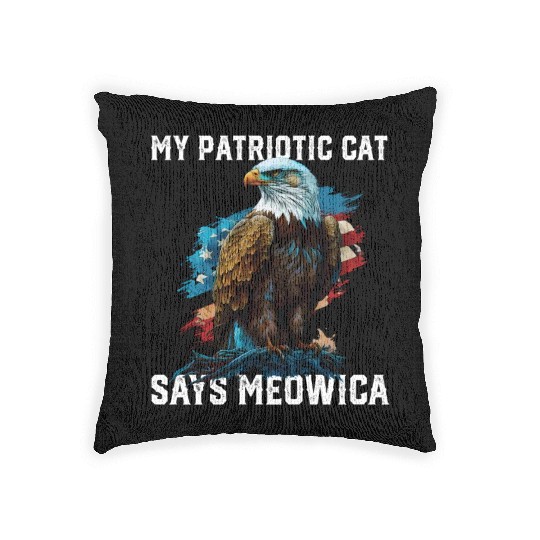 My Patriotic Cat Says Meowica Patriotic Cat Owner Woven Pillows
