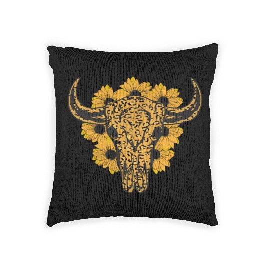 Bull Skull Sunflower Woven Pillows