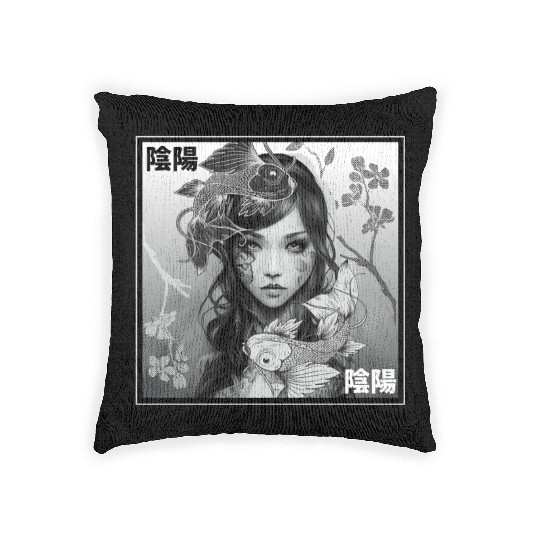 Yin Yang Koi Fish Gothic Emo Japanese Cherry Bloss Woven Pillows