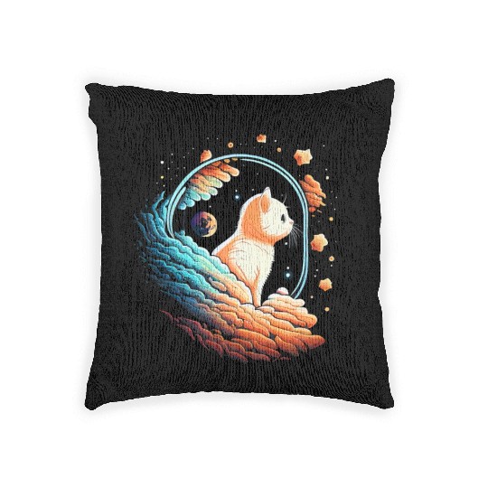 Astronaut Cat Space Cat on Galaxy Cat Lover Woven Pillows