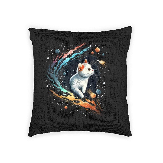 Astronaut Cat or Space Cat on Galaxy Cat Lover Woven Pillows