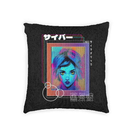 Psychedelic Cyberpop Japanese Vaporwave Aesthetic Woven Pillows