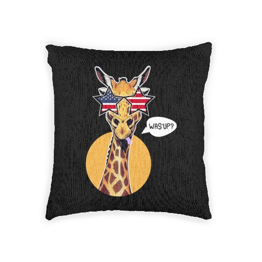 Funny What's Up Giraffe US Flag Sunglasses USA Woven Pillows