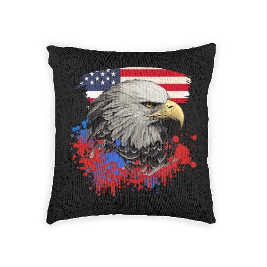Bald Eagle Patriotic American Bird US Flag Woven Pillows