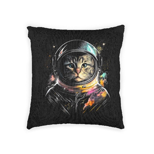 Space Cat on Galaxy Cat Lover Woven Pillows