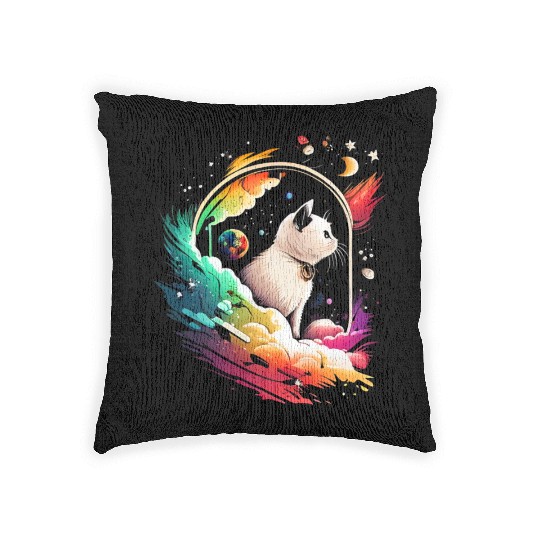 Space Cat on Galaxy Cat Lover Woven Pillows