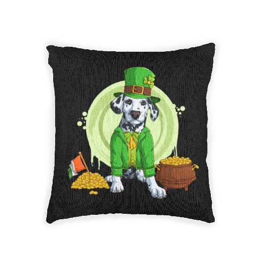 Dalmatian Puppy, Irish Flag, Gold, Shamrock Dog St Woven Pillows