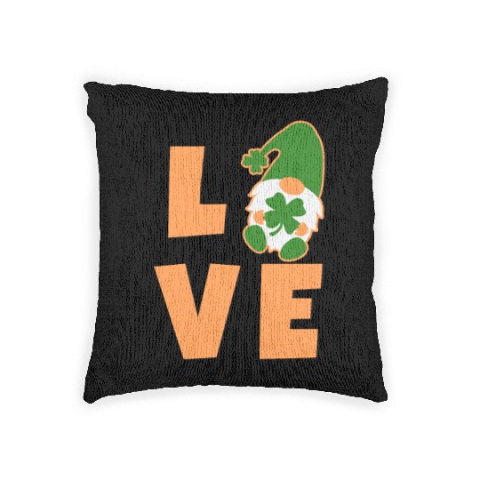 Love Gnome St Patricks Day Woman, Lucky Clover Woven Pillows